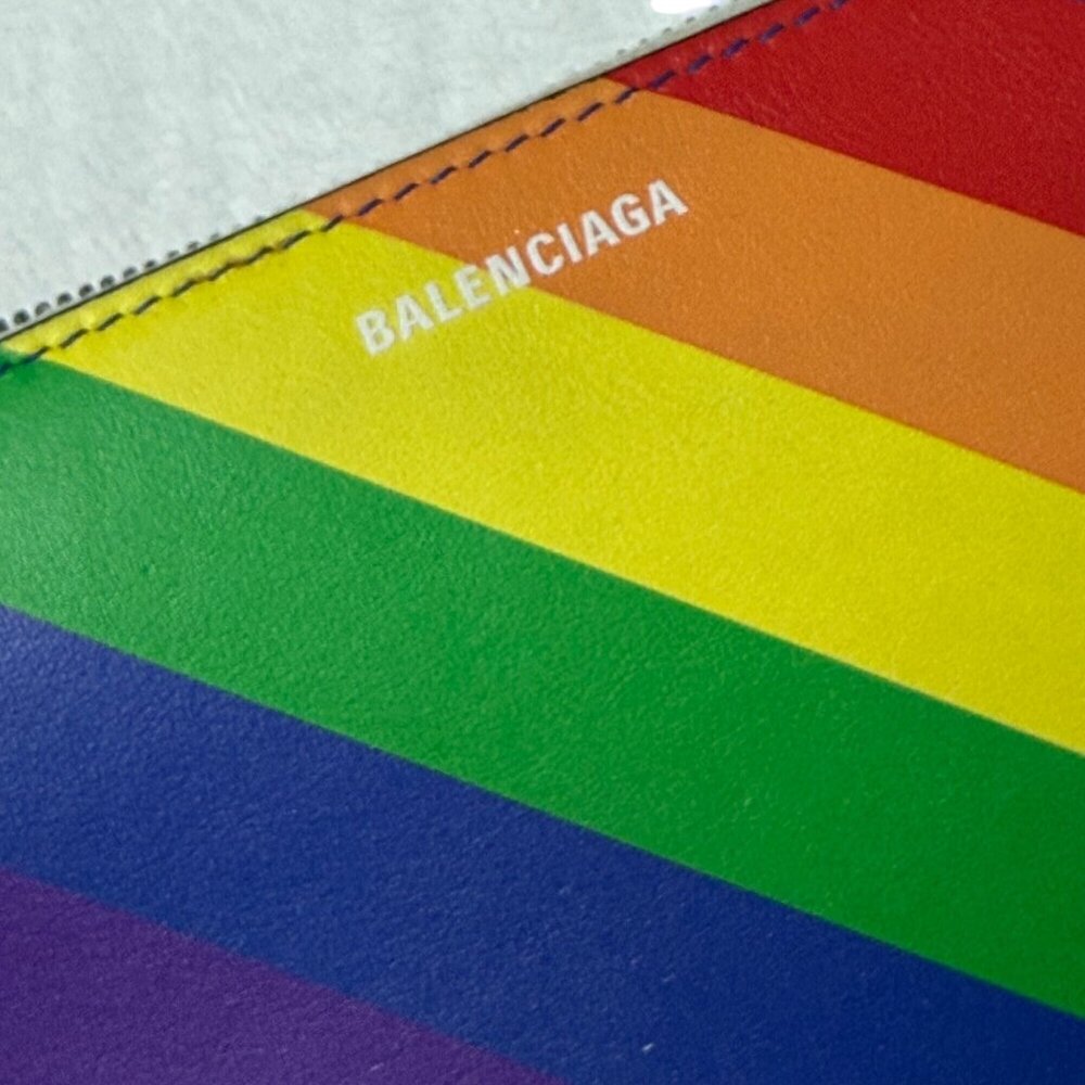 BALENCIAGA Smooth Calfskin Logo Rainbow Ville Continental Zip Around Wallet - Picture 2 of 12